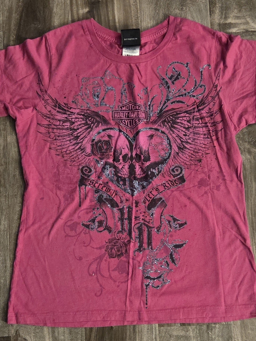 Harley-Davidson Hot Pink Skull & Wings Short Sleeve Tee